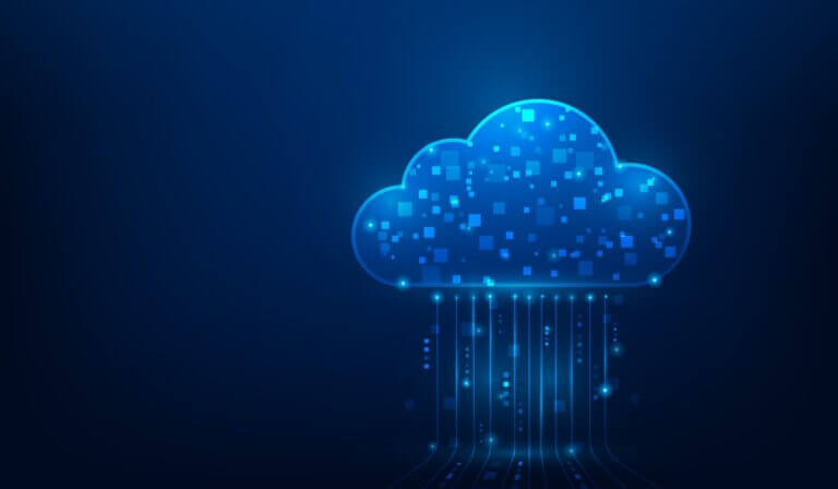 Cloud,Data,Center,Storage,Technology,On,Blue,Background.,Cloud,Computing