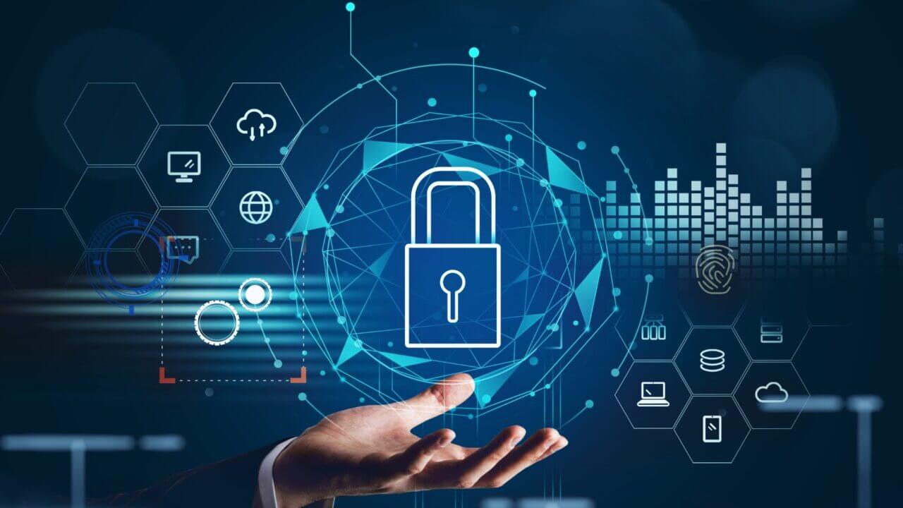 Office,Man,Hand,And,Lock,Icon,With,Network,Symbols,On